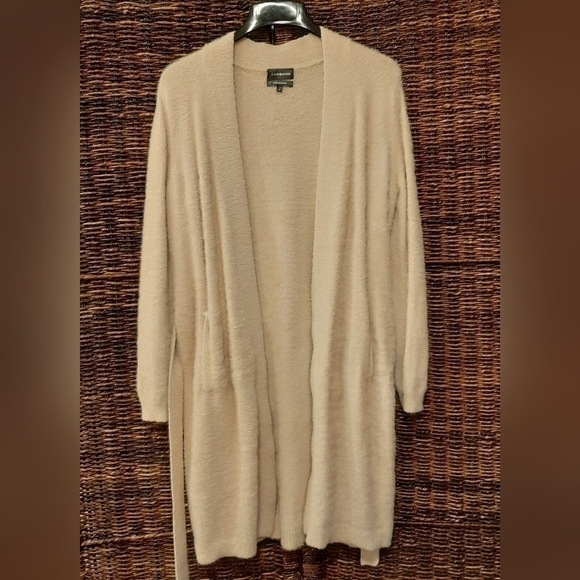 Carbon38 Small Cream Eyelash Belted Long Cardigan Wrap Sweater Robe Loungewear - Picture 1 of 6